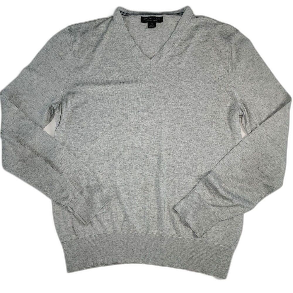 Banana Republic Men's Grey V-neck Silk Cashmere Blend Sweater Size M